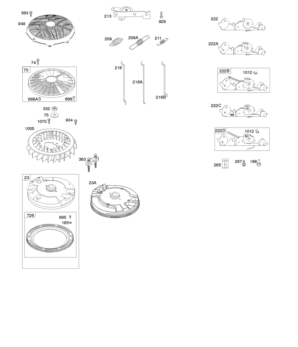 Flywheel, Controls Diagram and Parts List for 44Q777-5046-G5 400000 - 699999 Briggs and Stratton Engine